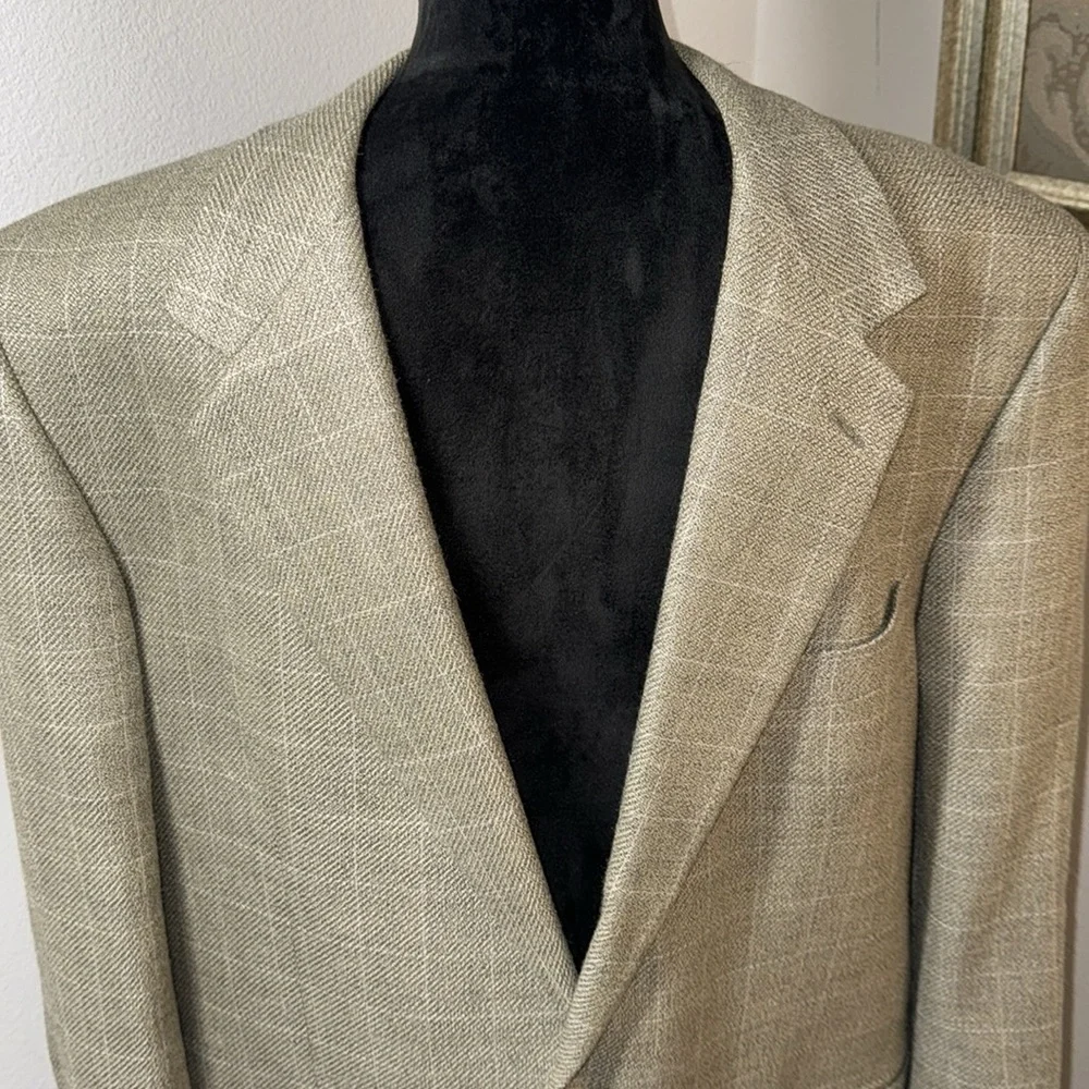 Nordstrom Classics Canvas Tailoring wool‎ / silk blend tan plaid sports coat 44T